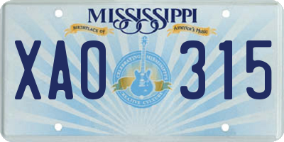 MS license plate XAO315