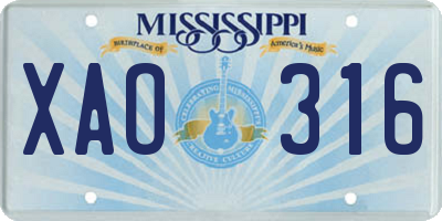 MS license plate XAO316