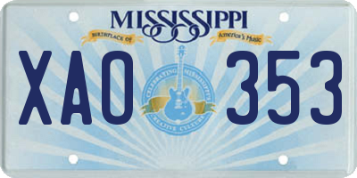 MS license plate XAO353
