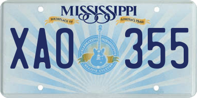 MS license plate XAO355