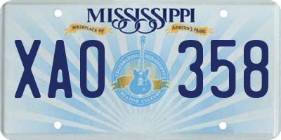 MS license plate XAO358