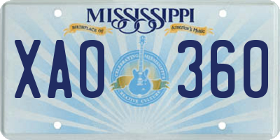 MS license plate XAO360