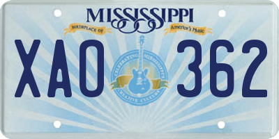 MS license plate XAO362