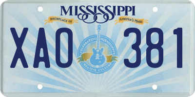MS license plate XAO381