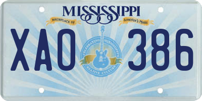 MS license plate XAO386