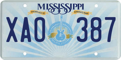 MS license plate XAO387