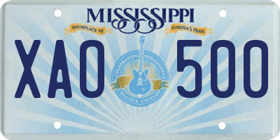 MS license plate XAO500