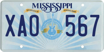 MS license plate XAO567