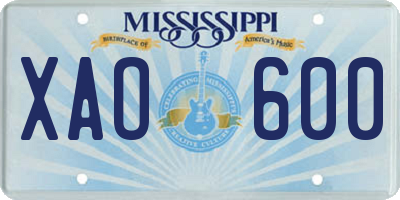 MS license plate XAO600