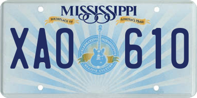 MS license plate XAO610
