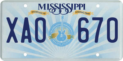 MS license plate XAO670
