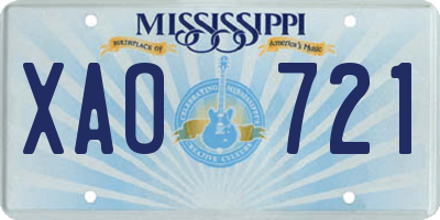 MS license plate XAO721