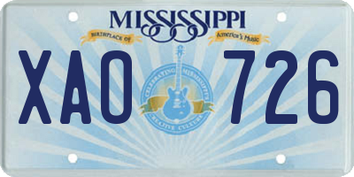 MS license plate XAO726
