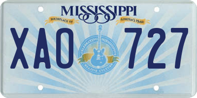 MS license plate XAO727