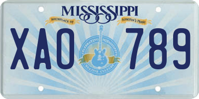 MS license plate XAO789