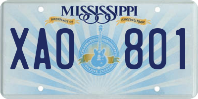 MS license plate XAO801