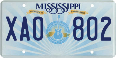 MS license plate XAO802