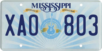 MS license plate XAO803