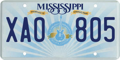 MS license plate XAO805