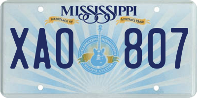 MS license plate XAO807
