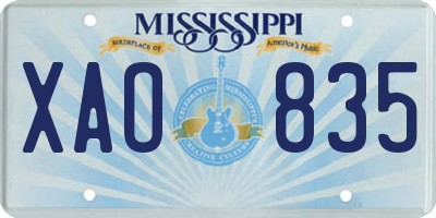 MS license plate XAO835