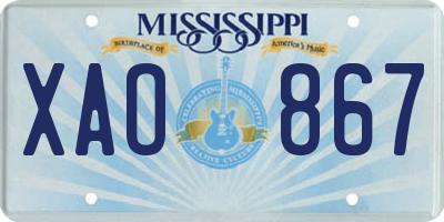 MS license plate XAO867
