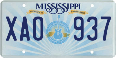 MS license plate XAO937