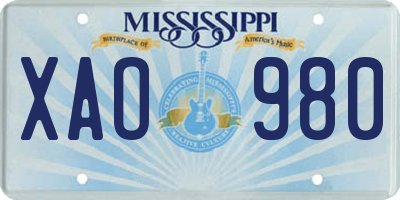 MS license plate XAO980