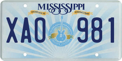 MS license plate XAO981