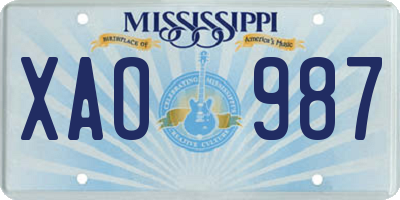 MS license plate XAO987