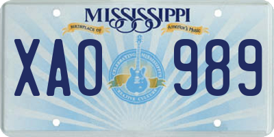 MS license plate XAO989