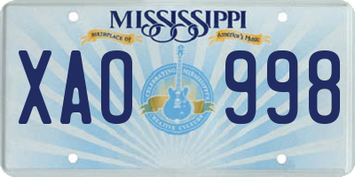 MS license plate XAO998