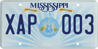 MS license plate XAP003