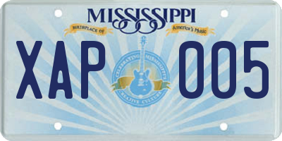 MS license plate XAP005