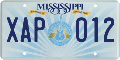 MS license plate XAP012
