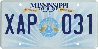 MS license plate XAP031