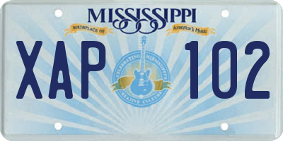 MS license plate XAP102
