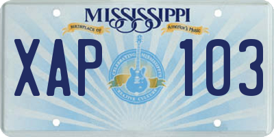 MS license plate XAP103