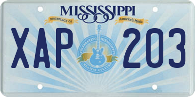 MS license plate XAP203