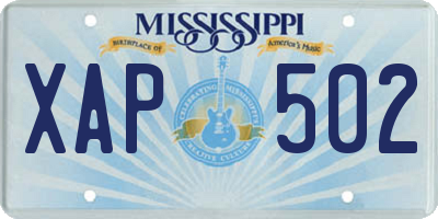 MS license plate XAP502