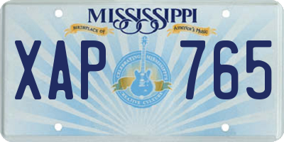 MS license plate XAP765