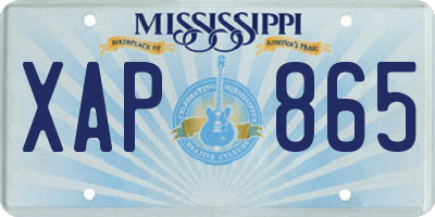 MS license plate XAP865