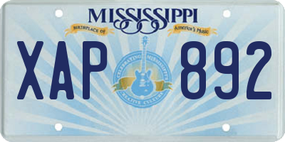 MS license plate XAP892