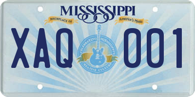MS license plate XAQ001