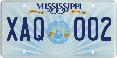 MS license plate XAQ002