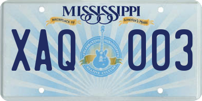 MS license plate XAQ003