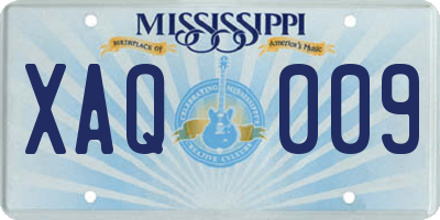 MS license plate XAQ009
