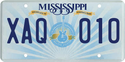 MS license plate XAQ010