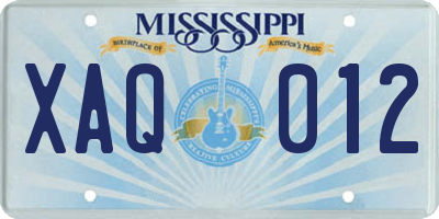 MS license plate XAQ012
