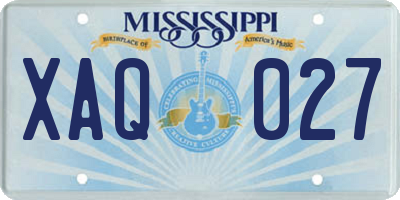 MS license plate XAQ027